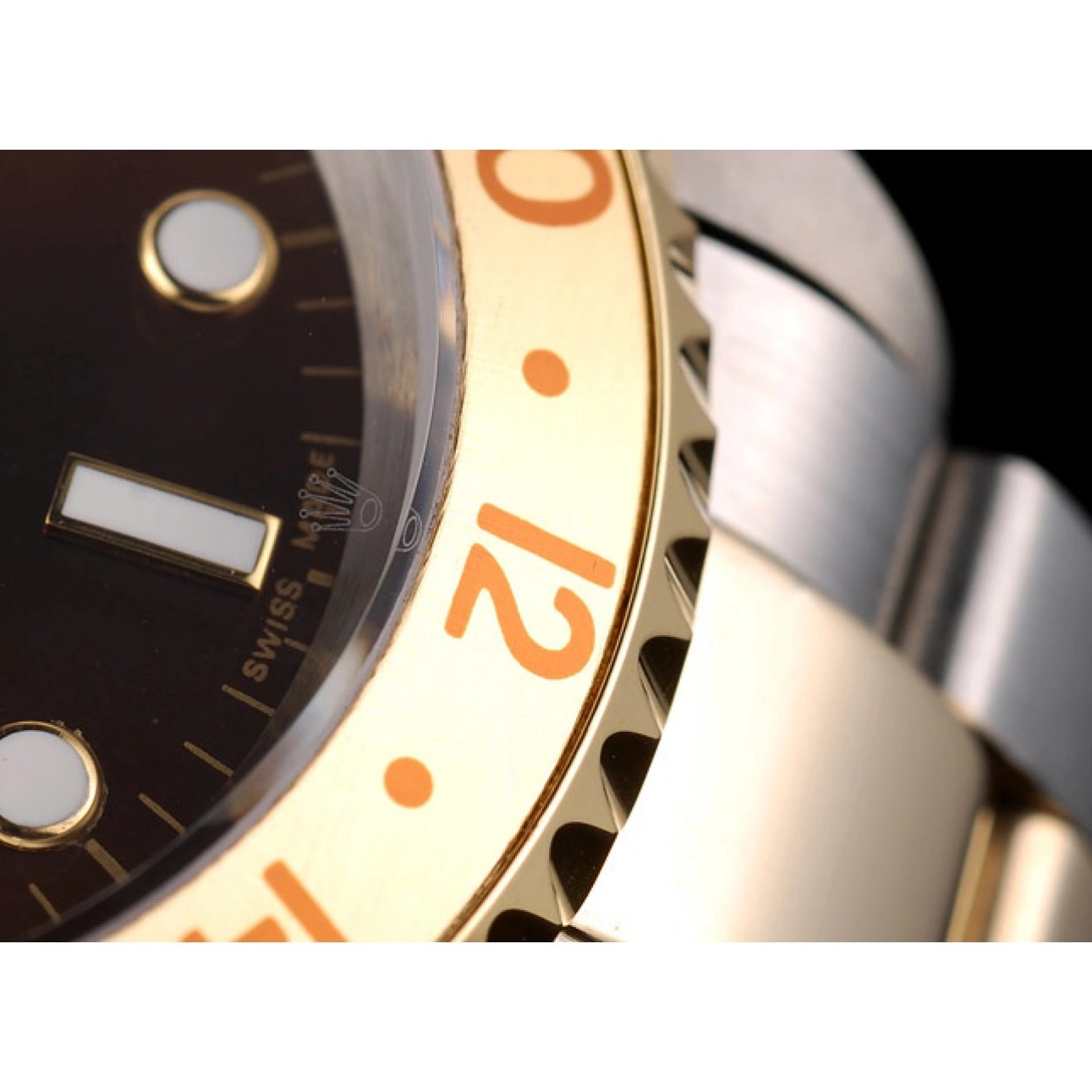 Aaa replica watch Bezel Master Dial Brown Colored GMT Watch Rolex Gold Ceramic II 0730